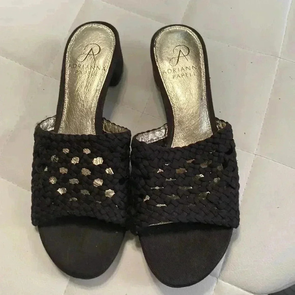 Adrianna Papell black leather weaved sandals - Picture 1 of 12